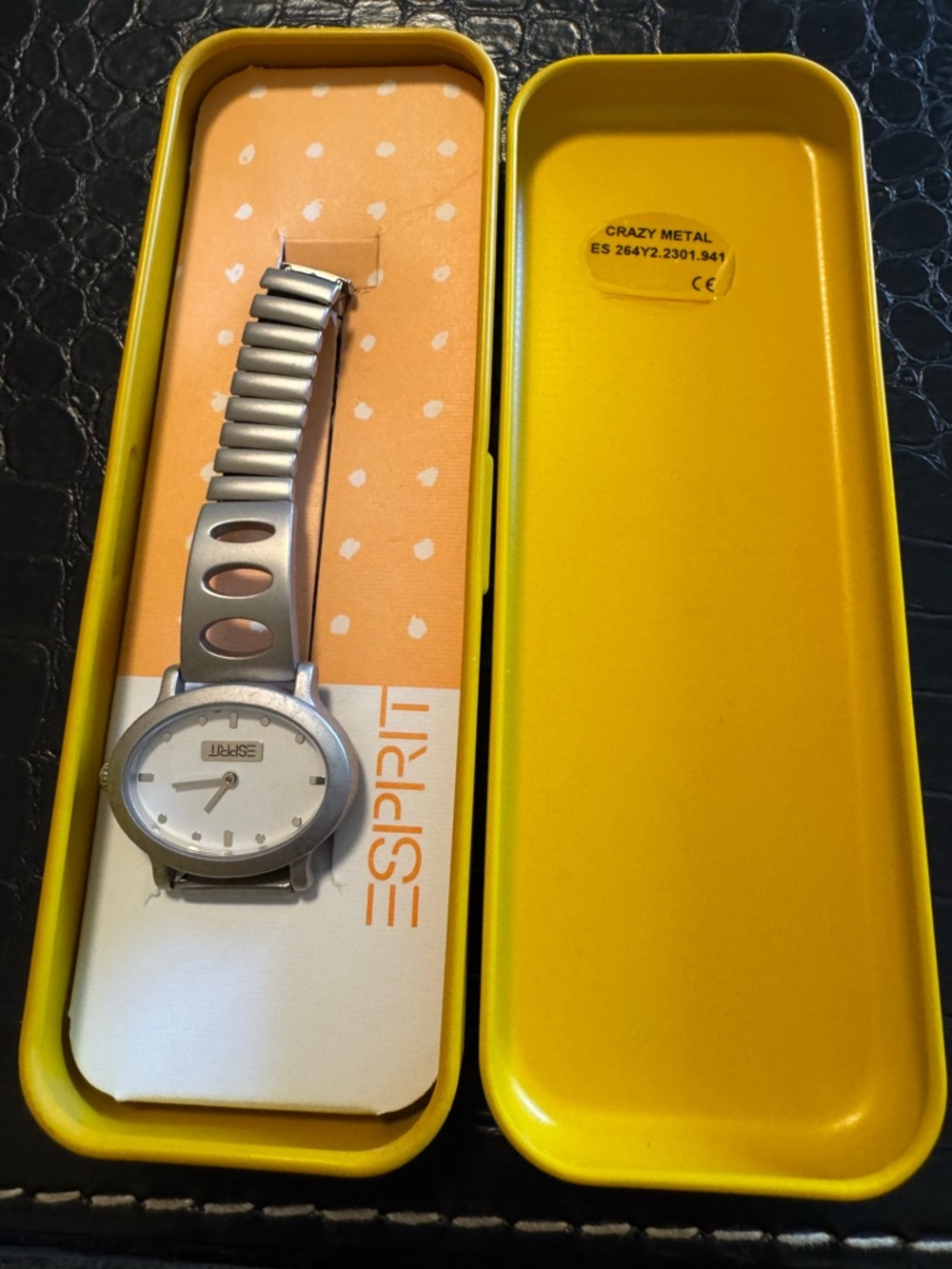 Esprit Watch in a Bright Yellow Hard Metal  Case in like new condition